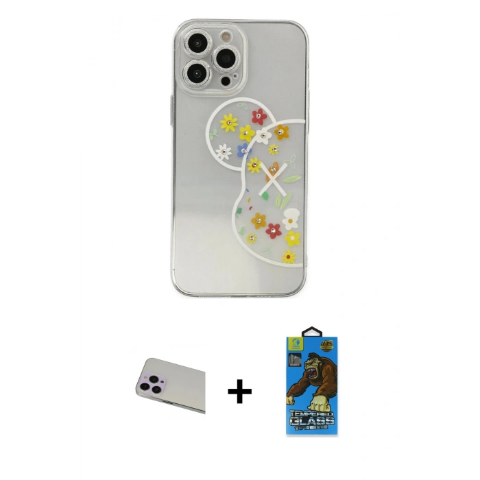 MARSİLYAN™- iPhone 13 Pro Max Kılıf Eksen Asil Prime - Siyah 18D Cam Ekran Koruyucu + Rainbow Kamera Lens Koruma Cam - MR