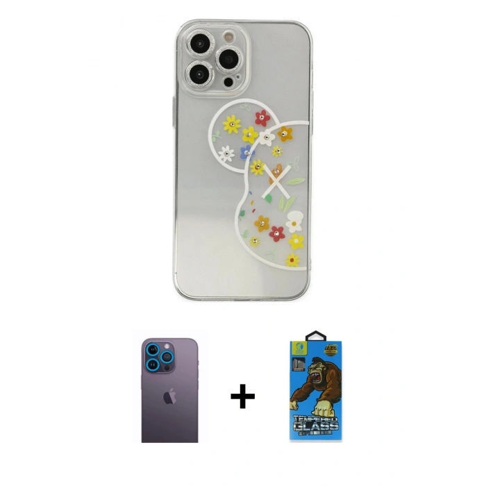 MARSİLYAN™- iPhone 13 Pro Max Kılıf Eksen Asil Prime - Siyah 18D Cam Ekran Koruyucu + Neon Fosforlu Kamera Lens - MI