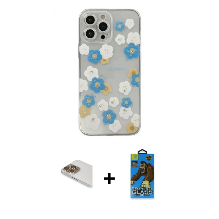 MARSİLYAN™- iPhone 13 Pro Max Kılıf Eksen Asil Prime - Siyah 18D Cam Ekran Koruyucu + Pers Alüminyum Kamera Lens - GD
