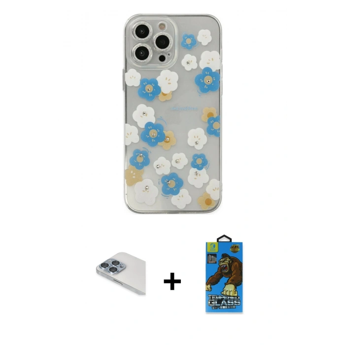 MARSİLYAN™- iPhone 13 Pro Max Kılıf Eksen Asil Prime - Siyah 18D Cam Ekran Koruyucu + Pers Alüminyum Kamera Lens - SABE