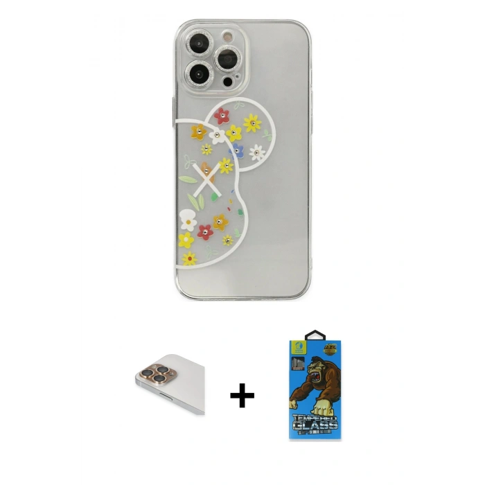 MARSİLYAN™- iPhone 13 Pro Max Kılıf Eksen Asil Prime - Siyah 18D Cam Ekran Koruyucu + Pers Alüminyum Kamera Lens - GD