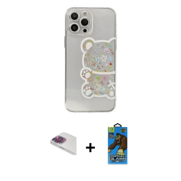 MARSİLYAN™- iPhone 13 Pro Max Kılıf Eksen Asil Prime - Siyah 18D Cam Ekran Koruyucu + Pers Alüminyum Kamera Lens - GI