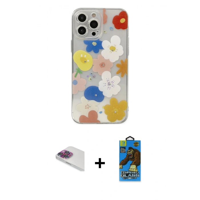 MARSİLYAN™- iPhone 13 Pro Max Kılıf Eksen Asil Prime - Siyah 18D Cam Ekran Koruyucu + Pers Alüminyum Kamera Lens - GI