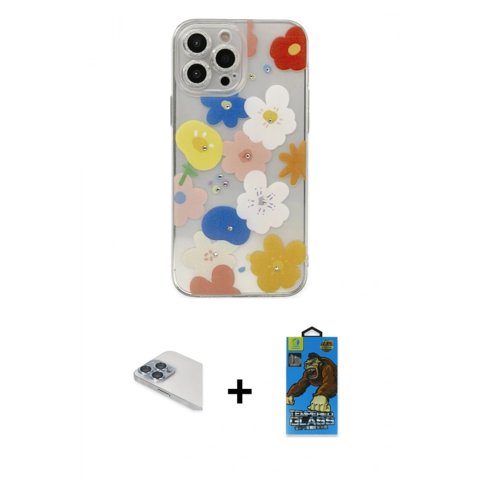 MARSİLYAN™- iPhone 13 Pro Max Kılıf Eksen Asil Prime - Siyah 18D Cam Ekran Koruyucu + Pers Alüminyum Kamera Lens - SABE