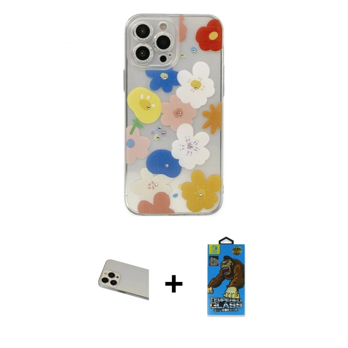 MARSİLYAN™- iPhone 13 Pro Max Kılıf Eksen Asil Prime - Siyah 18D Cam Ekran Koruyucu + Rainbow Kamera Lens Koruma Cam - REGD