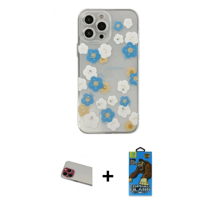 MARSİLYAN™- iPhone 13 Pro Max Kılıf Eksen Asil Prime - Siyah 18D Cam Ekran Koruyucu + Rainbow Kamera Lens Koruma Cam - KI