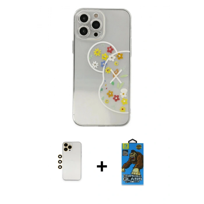 MARSİLYAN™- iPhone 13 Pro Max Kılıf Eksen Asil Prime - Siyah 18D Cam Ekran Koruyucu + Shine Kamera Lens - GD