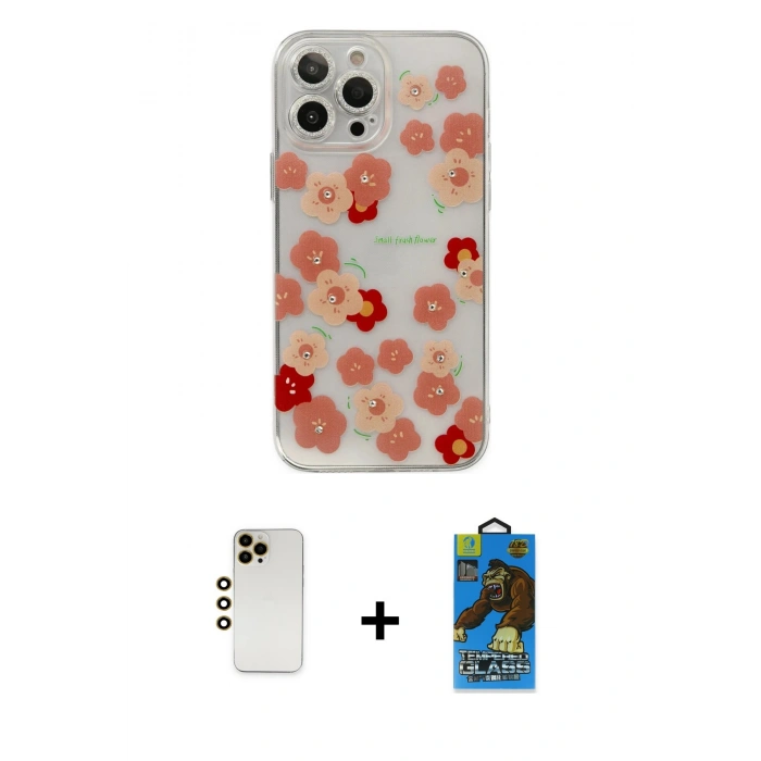 MARSİLYAN™- iPhone 13 Pro Max Kılıf Eksen Asil Prime - Siyah 18D Cam Ekran Koruyucu + Shine Kamera Lens - GD