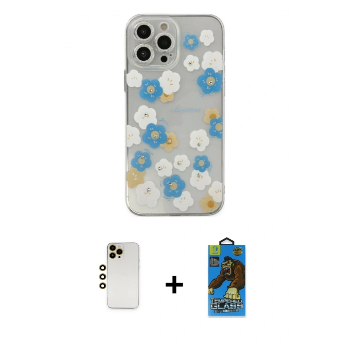 MARSİLYAN™- iPhone 13 Pro Max Kılıf Eksen Asil Prime - Siyah 18D Cam Ekran Koruyucu + Shine Kamera Lens - GD