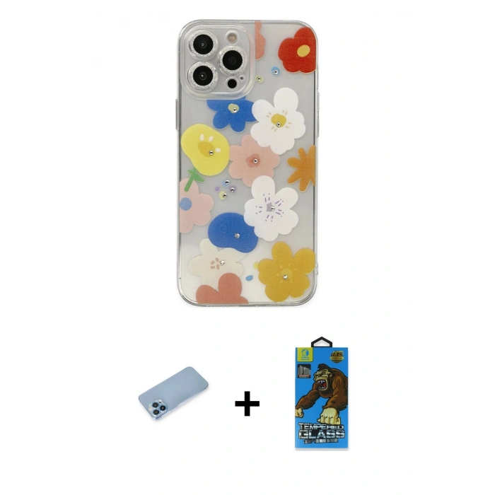 MARSİLYAN™- iPhone 13 Pro Max Kılıf Eksen Asil Prime - Siyah 18D Cam Ekran Koruyucu + Shine Kamera Lens Koruma Cam - MI