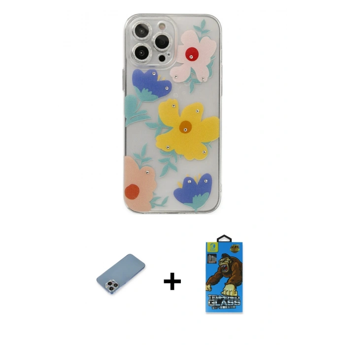 MARSİLYAN™- iPhone 13 Pro Max Kılıf Eksen Asil Prime - Siyah 18D Cam Ekran Koruyucu + Shine Kamera Lens Koruma Cam - GI