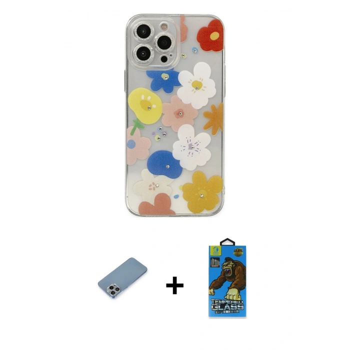 MARSİLYAN™- iPhone 13 Pro Max Kılıf Eksen Asil Prime - Siyah 18D Cam Ekran Koruyucu + Shine Kamera Lens Koruma Cam - GI