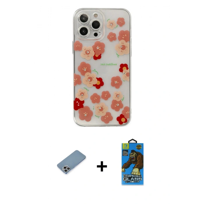 MARSİLYAN™- iPhone 13 Pro Max Kılıf Eksen Asil Prime - Siyah 18D Cam Ekran Koruyucu + Shine Kamera Lens Koruma Cam - GI