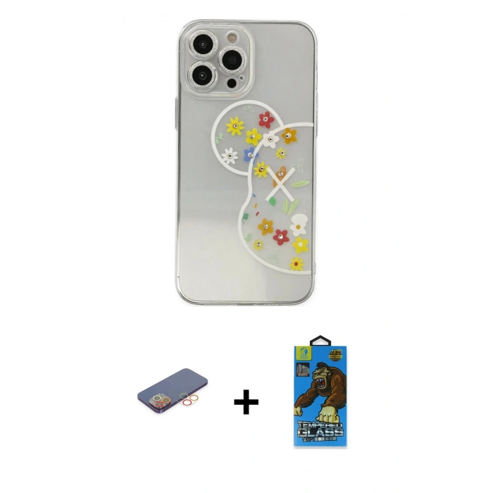 MARSİLYAN™- iPhone 13 Pro Max Kılıf Eksen Asil Prime - Siyah 18D Cam Ekran Koruyucu + Renkli Kamera Lens Koruma Cam - TU