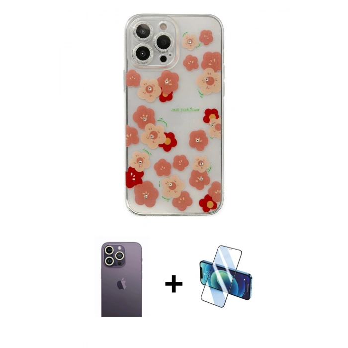 MARSİLYAN™- iPhone 13 Pro Max Kılıf Eksen Asil Prime - Siyah 3D Antistatik Cam Ekran Koruyucu + Neon Fosforlu Kamera Lens - BZ