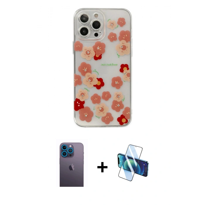 MARSİLYAN™- iPhone 13 Pro Max Kılıf Eksen Asil Prime - Siyah 3D Antistatik Cam Ekran Koruyucu + Neon Fosforlu Kamera Lens - MI