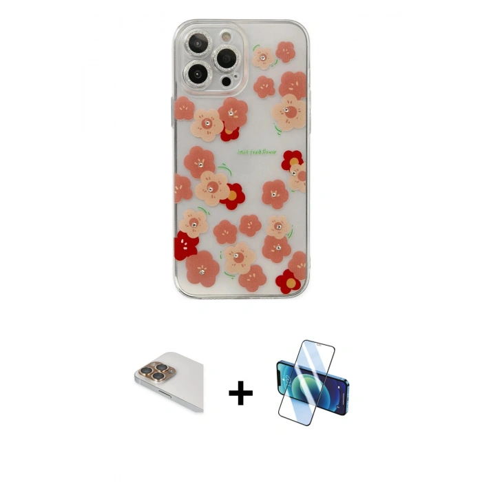 MARSİLYAN™- iPhone 13 Pro Max Kılıf Eksen Asil Prime - Siyah 3D Antistatik Cam Ekran Koruyucu + Pers Alüminyum Kamera Lens - GD