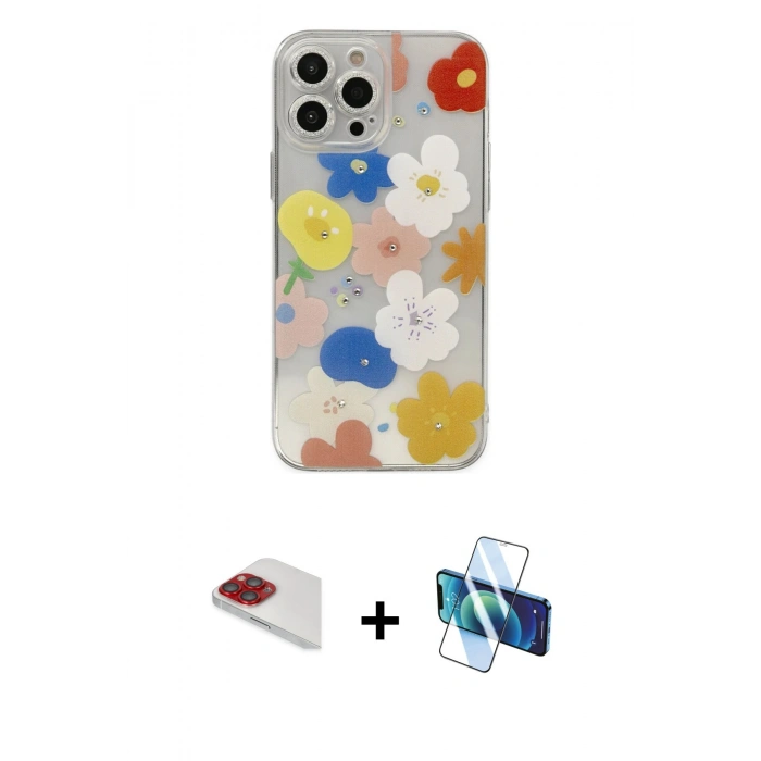 MARSİLYAN™- iPhone 13 Pro Max Kılıf Eksen Asil Prime - Siyah 3D Antistatik Cam Ekran Koruyucu + Pers Alüminyum Kamera Lens - KI