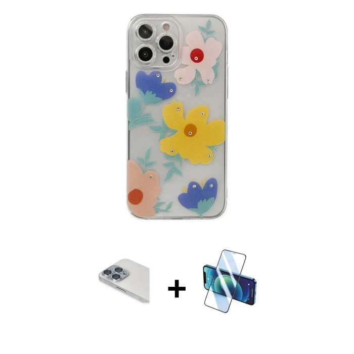MARSİLYAN™- iPhone 13 Pro Max Kılıf Eksen Asil Prime - Siyah 3D Antistatik Cam Ekran Koruyucu + Pers Alüminyum Kamera Lens - SABE