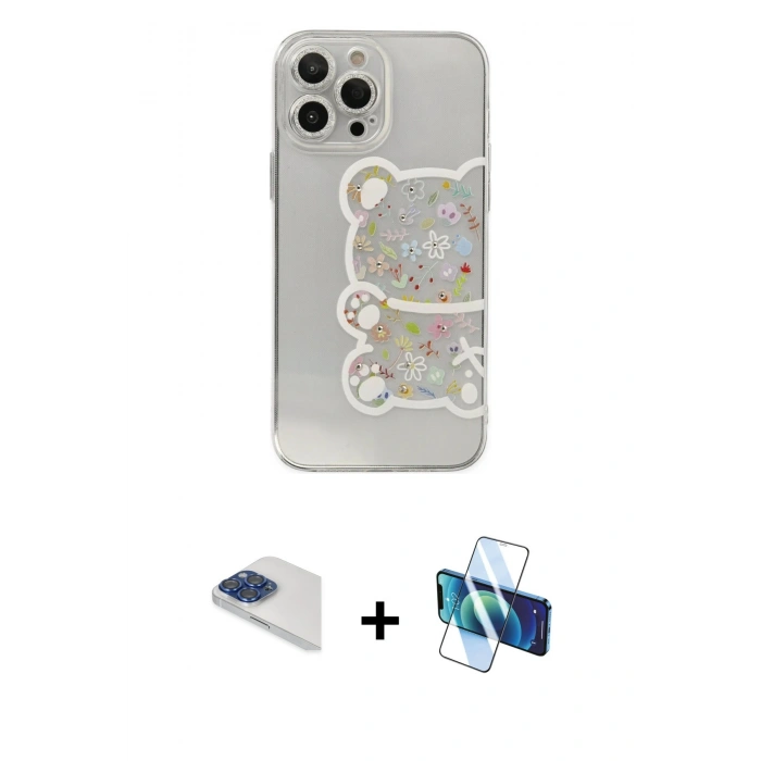 MARSİLYAN™- iPhone 13 Pro Max Kılıf Eksen Asil Prime - Siyah 3D Antistatik Cam Ekran Koruyucu + Pers Alüminyum Kamera Lens - LT