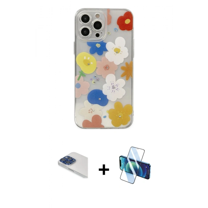 MARSİLYAN™- iPhone 13 Pro Max Kılıf Eksen Asil Prime - Siyah 3D Antistatik Cam Ekran Koruyucu + Pers Alüminyum Kamera Lens - LT