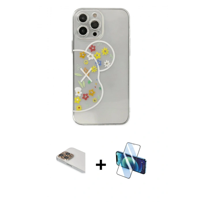 MARSİLYAN™- iPhone 13 Pro Max Kılıf Eksen Asil Prime - Siyah 3D Antistatik Cam Ekran Koruyucu + Pers Alüminyum Kamera Lens - GD