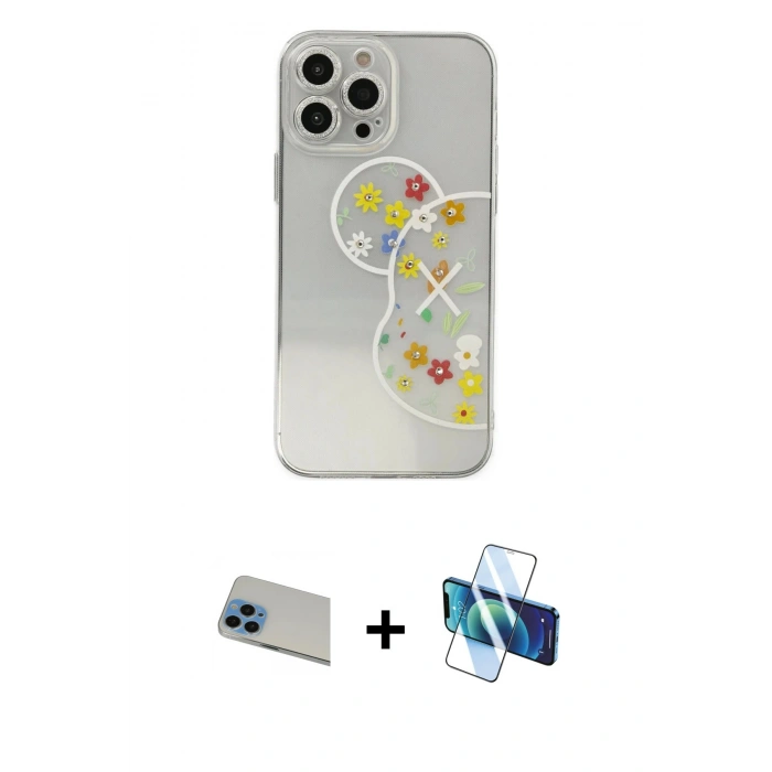 MARSİLYAN™- iPhone 13 Pro Max Kılıf Eksen Asil Prime - Siyah 3D Antistatik Cam Ekran Koruyucu + Rainbow Kamera Lens Koruma Cam - MI