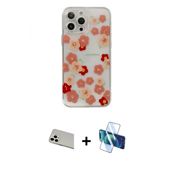 MARSİLYAN™- iPhone 13 Pro Max Kılıf Eksen Asil Prime - Siyah 3D Antistatik Cam Ekran Koruyucu + Rainbow Kamera Lens Koruma Cam - BZ