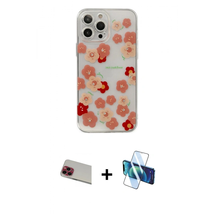 MARSİLYAN™- iPhone 13 Pro Max Kılıf Eksen Asil Prime - Siyah 3D Antistatik Cam Ekran Koruyucu + Rainbow Kamera Lens Koruma Cam - KI