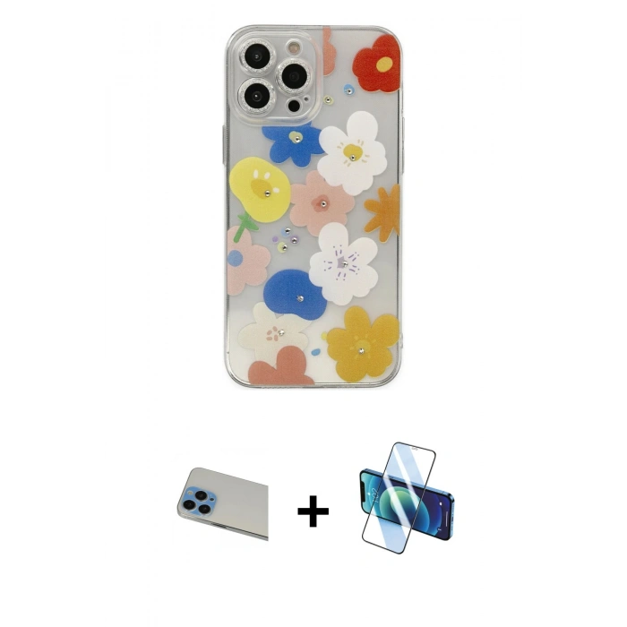 MARSİLYAN™- iPhone 13 Pro Max Kılıf Eksen Asil Prime - Siyah 3D Antistatik Cam Ekran Koruyucu + Rainbow Kamera Lens Koruma Cam - MI
