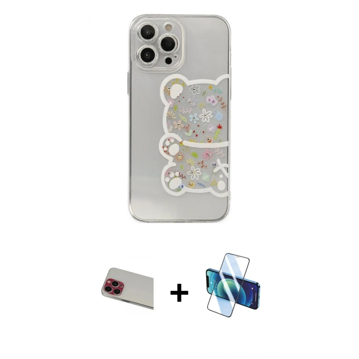 MARSİLYAN™- iPhone 13 Pro Max Kılıf Eksen Asil Prime - Siyah 3D Antistatik Cam Ekran Koruyucu + Rainbow Kamera Lens Koruma Cam - KI