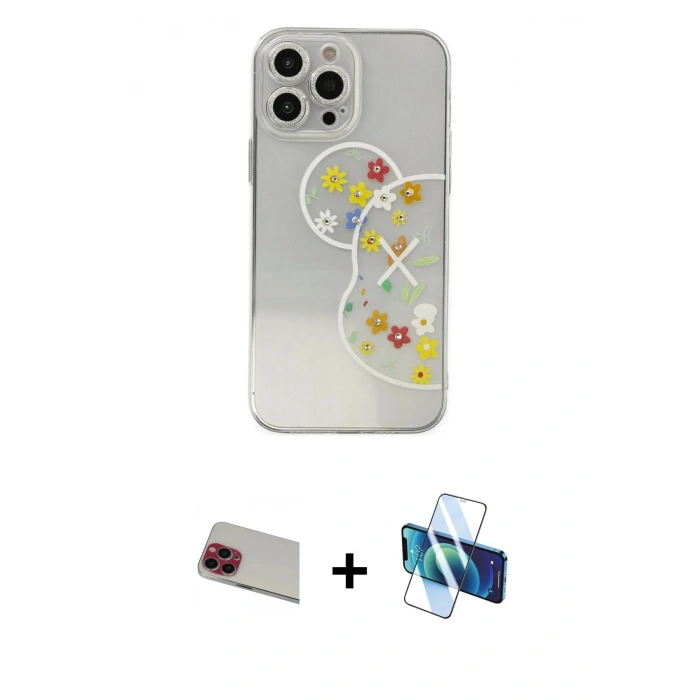MARSİLYAN™- iPhone 13 Pro Max Kılıf Eksen Asil Prime - Siyah 3D Antistatik Cam Ekran Koruyucu + Rainbow Kamera Lens Koruma Cam - KI