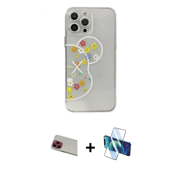 MARSİLYAN™- iPhone 13 Pro Max Kılıf Eksen Asil Prime - Siyah 3D Antistatik Cam Ekran Koruyucu + Rainbow Kamera Lens Koruma Cam - KI
