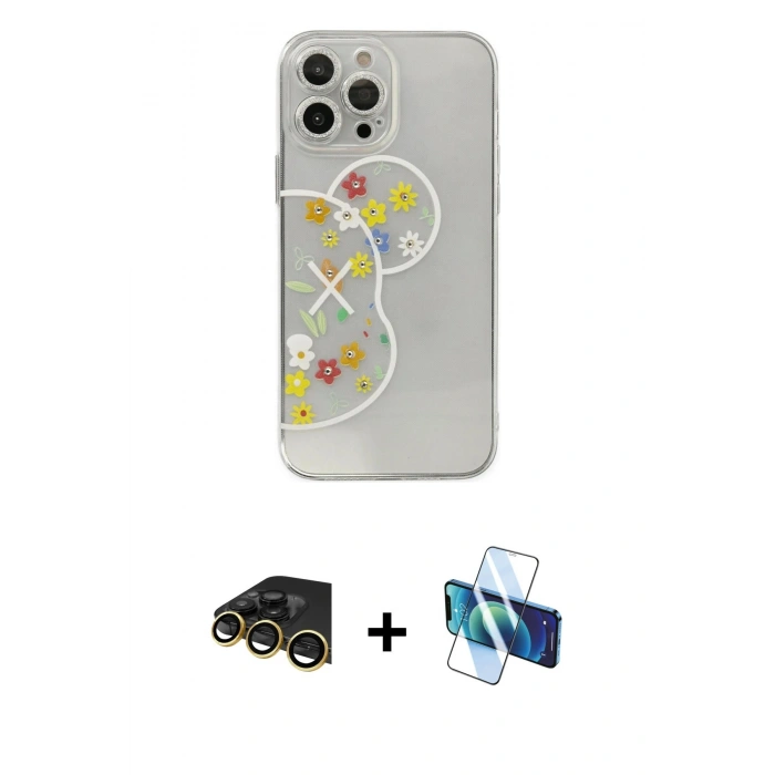 MARSİLYAN™- iPhone 13 Pro Max Kılıf Eksen Asil Prime - Siyah 3D Antistatik Cam Ekran Koruyucu + Raze Metal Kamera Lens - GD