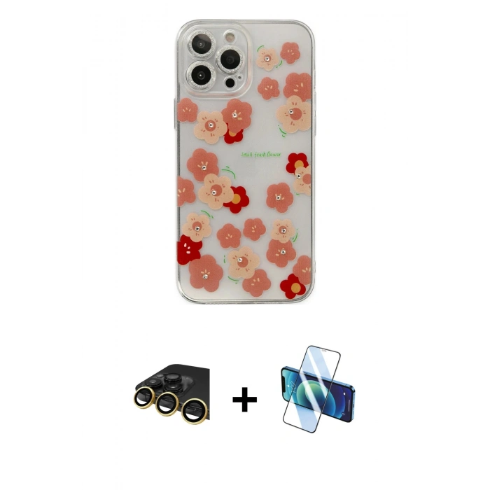 MARSİLYAN™- iPhone 13 Pro Max Kılıf Eksen Asil Prime - Siyah 3D Antistatik Cam Ekran Koruyucu + Raze Metal Kamera Lens - GD
