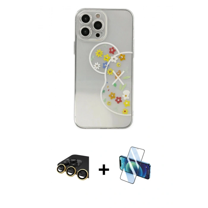 MARSİLYAN™- iPhone 13 Pro Max Kılıf Eksen Asil Prime - Siyah 3D Antistatik Cam Ekran Koruyucu + Raze Metal Kamera Lens - GD