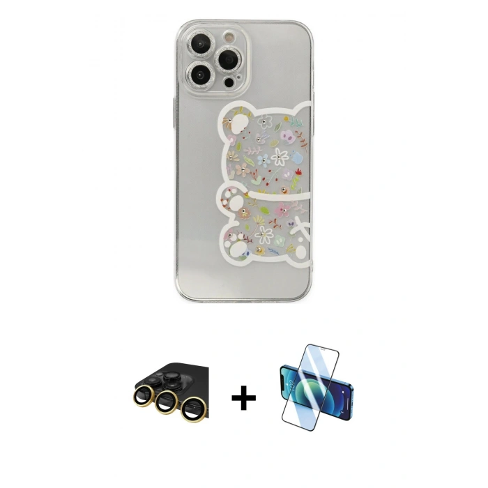 MARSİLYAN™- iPhone 13 Pro Max Kılıf Eksen Asil Prime - Siyah 3D Antistatik Cam Ekran Koruyucu + Raze Metal Kamera Lens - GD
