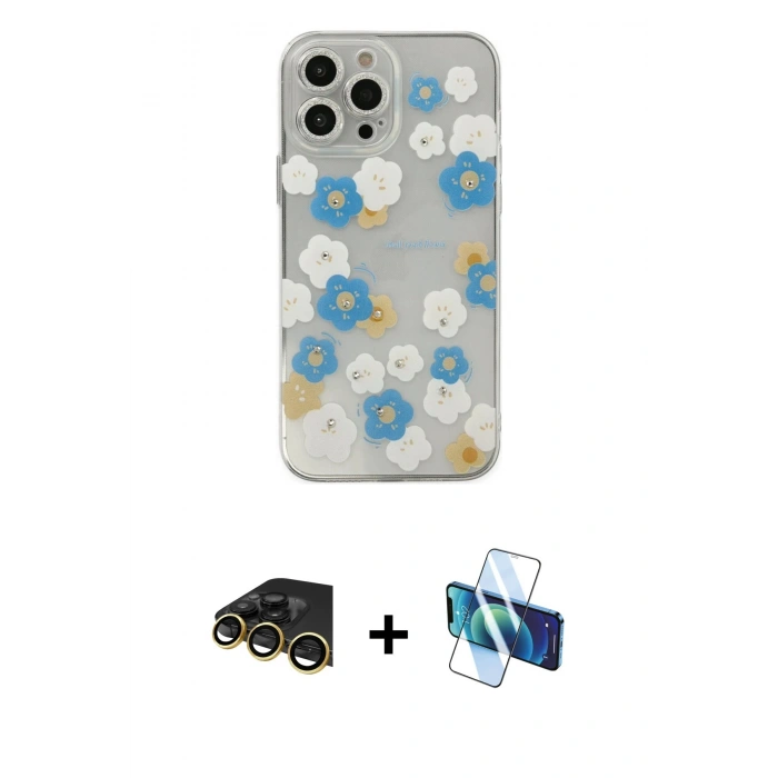 MARSİLYAN™- iPhone 13 Pro Max Kılıf Eksen Asil Prime - Siyah 3D Antistatik Cam Ekran Koruyucu + Raze Metal Kamera Lens - GD