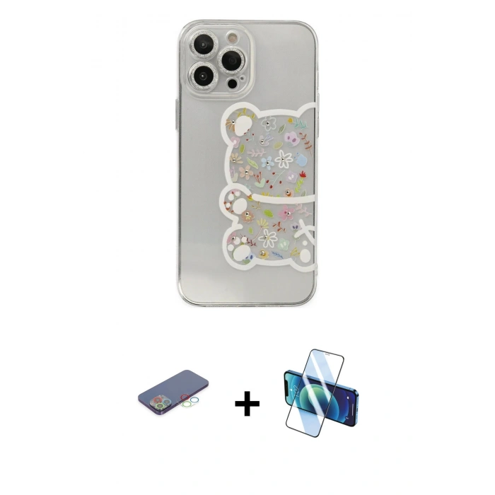 MARSİLYAN™- iPhone 13 Pro Max Kılıf Eksen Asil Prime - Siyah 3D Antistatik Cam Ekran Koruyucu + Renkli Kamera Lens Koruma Cam - MI