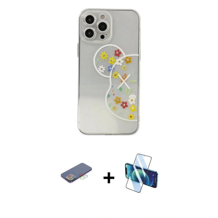 MARSİLYAN™- iPhone 13 Pro Max Kılıf Eksen Asil Prime - Siyah 3D Antistatik Cam Ekran Koruyucu + Renkli Kamera Lens Koruma Cam - MI