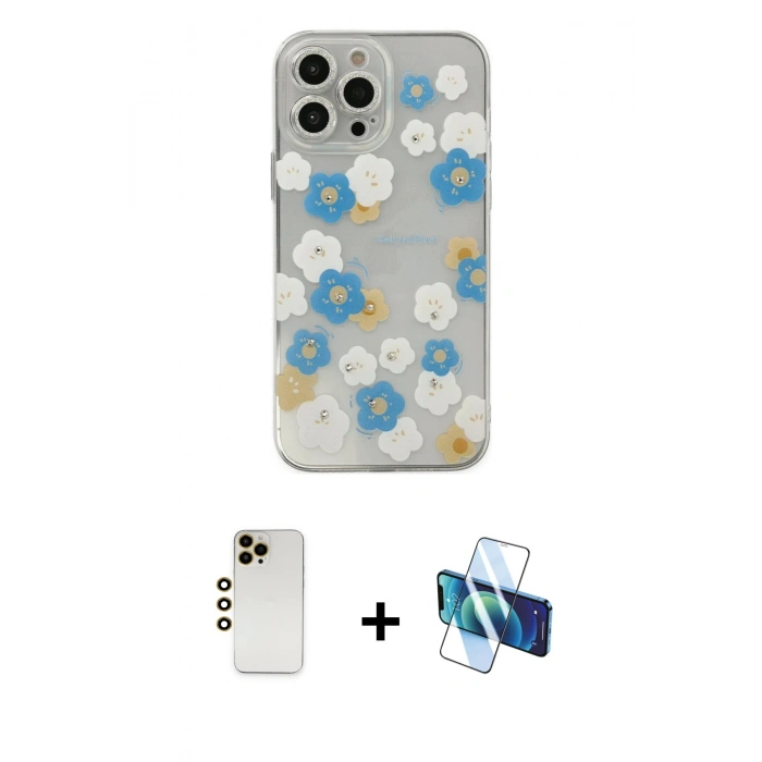 MARSİLYAN™- iPhone 13 Pro Max Kılıf Eksen Asil Prime - Siyah 3D Antistatik Cam Ekran Koruyucu + Shine Kamera Lens - GD