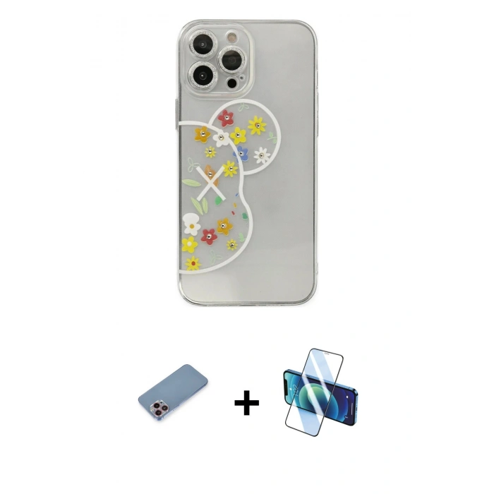 MARSİLYAN™- iPhone 13 Pro Max Kılıf Eksen Asil Prime - Siyah 3D Antistatik Cam Ekran Koruyucu + Shine Kamera Lens Koruma Cam - PE