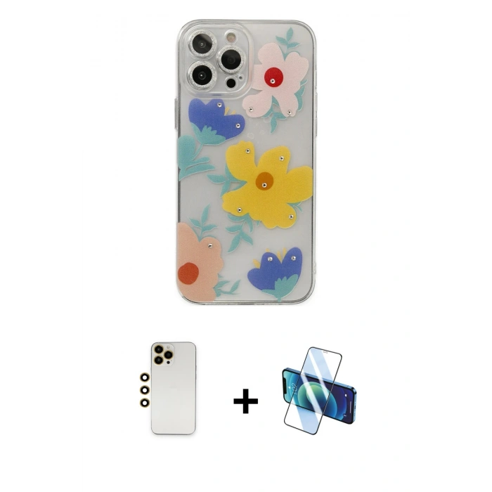 MARSİLYAN™- iPhone 13 Pro Max Kılıf Eksen Asil Prime - Siyah 3D Antistatik Cam Ekran Koruyucu + Shine Kamera Lens - GD