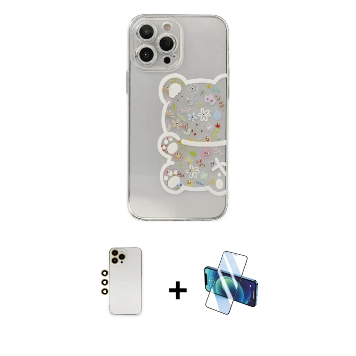 MARSİLYAN™- iPhone 13 Pro Max Kılıf Eksen Asil Prime - Siyah 3D Antistatik Cam Ekran Koruyucu + Shine Kamera Lens - GD