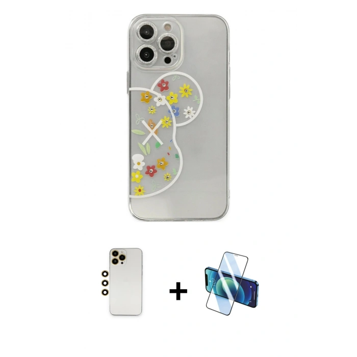 MARSİLYAN™- iPhone 13 Pro Max Kılıf Eksen Asil Prime - Siyah 3D Antistatik Cam Ekran Koruyucu + Shine Kamera Lens - GD