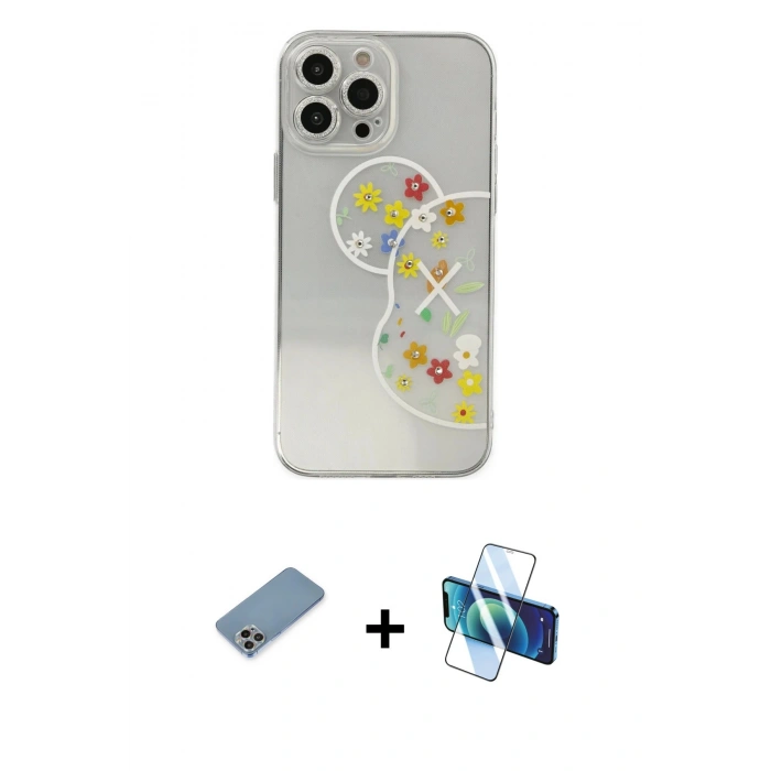 MARSİLYAN™- iPhone 13 Pro Max Kılıf Eksen Asil Prime - Siyah 3D Antistatik Cam Ekran Koruyucu + Shine Kamera Lens Koruma Cam - GI