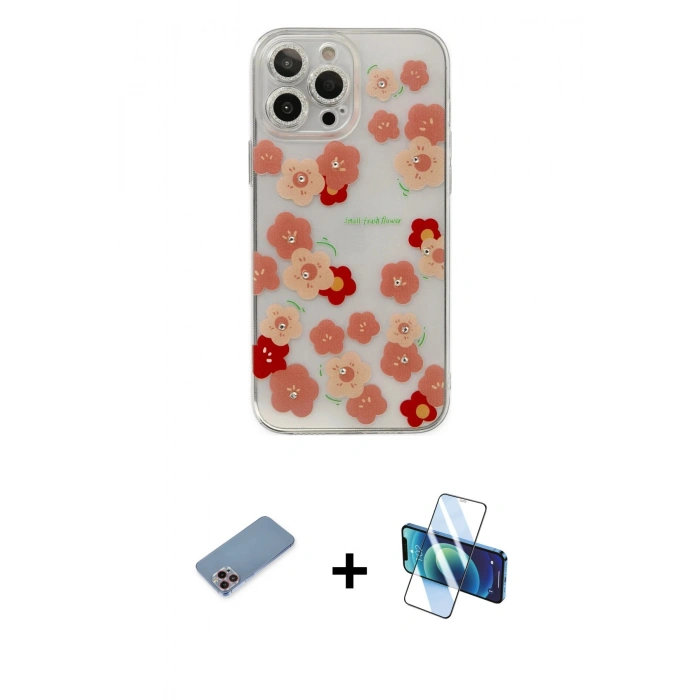 MARSİLYAN™- iPhone 13 Pro Max Kılıf Eksen Asil Prime - Siyah 3D Antistatik Cam Ekran Koruyucu + Shine Kamera Lens Koruma Cam - PE