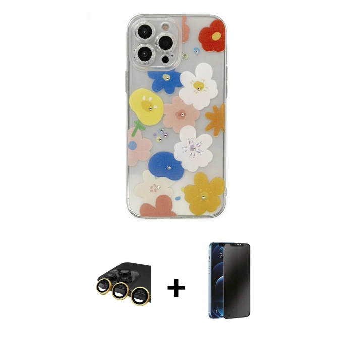 MARSİLYAN™- iPhone 13 Pro Max Kılıf Eksen Asil Prime - Siyah 3D Antistatik Hayalet Cam Ekran Koruyucu + Raze Metal Kamera Lens - GD