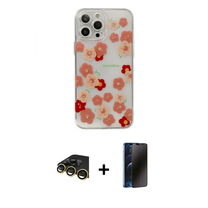 MARSİLYAN™- iPhone 13 Pro Max Kılıf Eksen Asil Prime - Siyah 3D Antistatik Hayalet Cam Ekran Koruyucu + Raze Metal Kamera Lens - GD