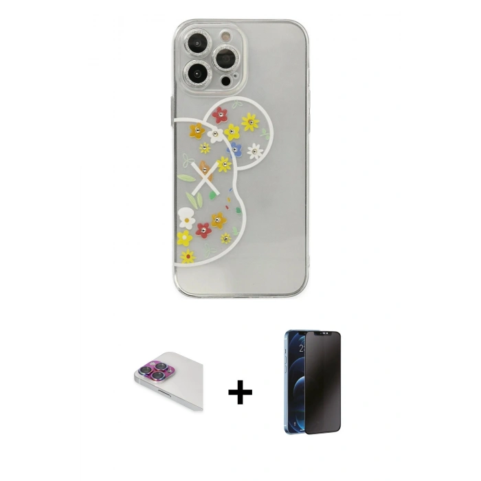 MARSİLYAN™- iPhone 13 Pro Max Kılıf Eksen Asil Prime - Siyah 3D Antistatik Hayalet Cam Ekran Koruyucu + Pers Alüminyum Kamera Lens - GI